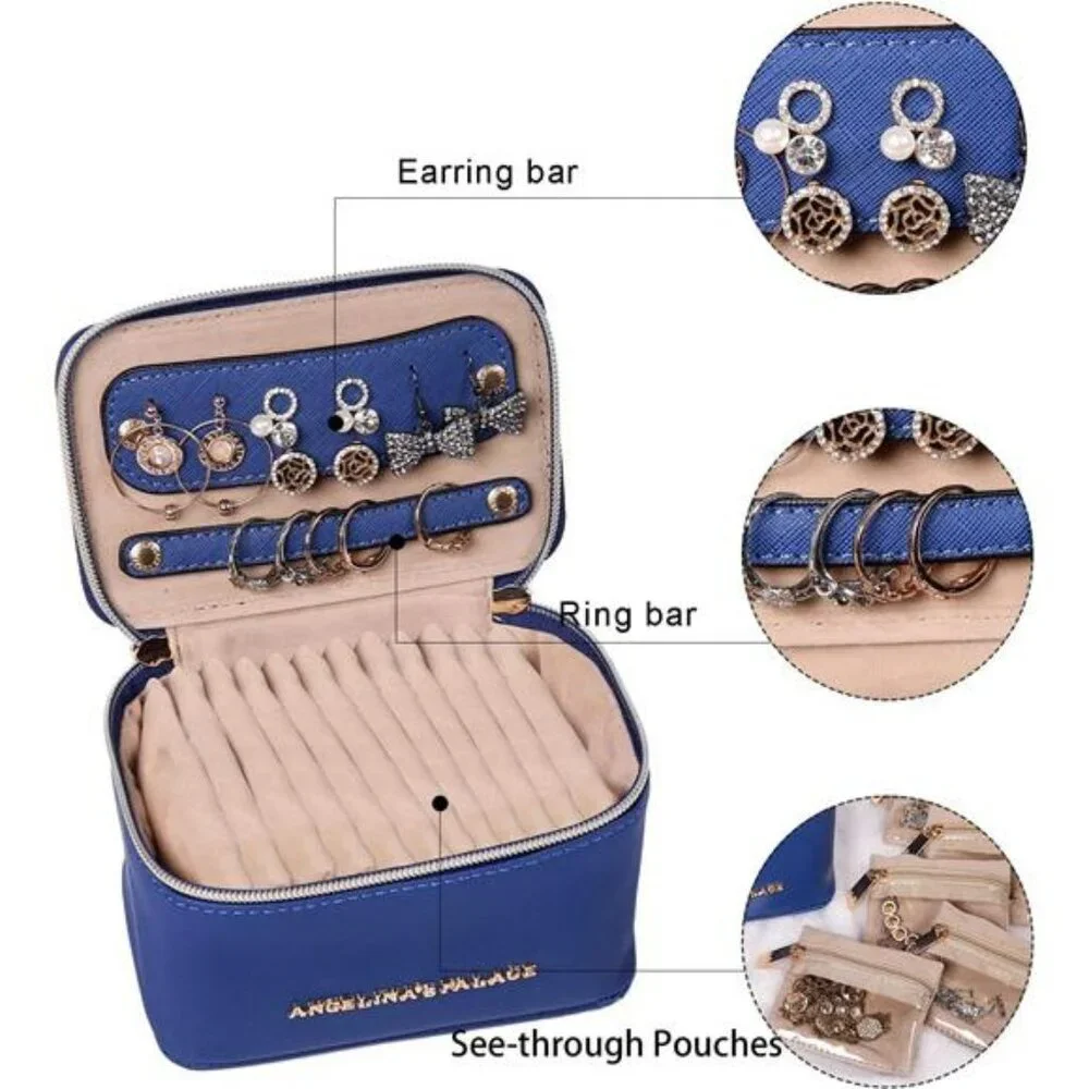 Travel jewelry organizer case vegan leather storage bag for rings earrings neckl